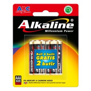 ABC (Battery) Baterai Alkaline AAA (A3) LR03 Milenium Power 4B+2B 1carton(72packs/432pcs)